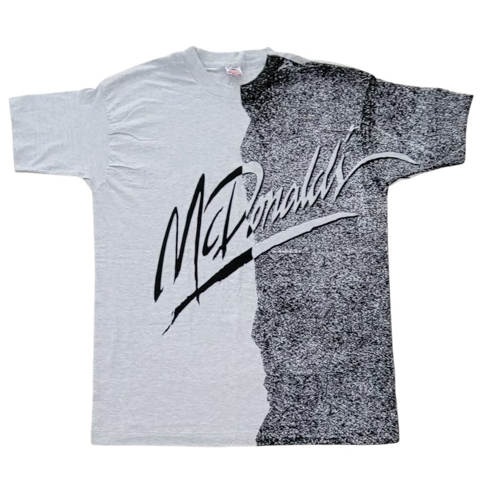 VTG McDonalds Single Stitch Black and White Graphic Tee AOP NEW XL